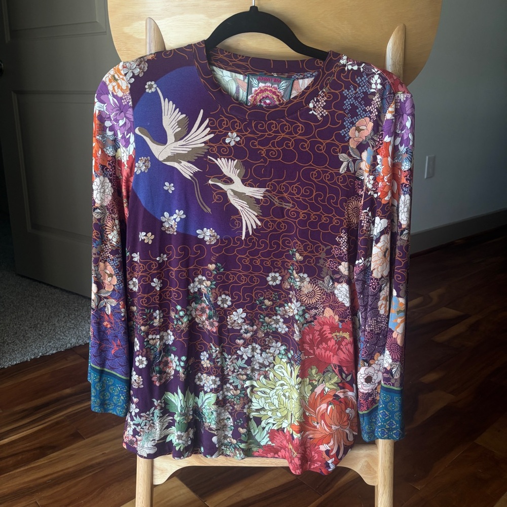 Johnny Was Long Bell Sleeve Crane Top Small